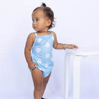 Periwinkle Gardenia Halter Romper