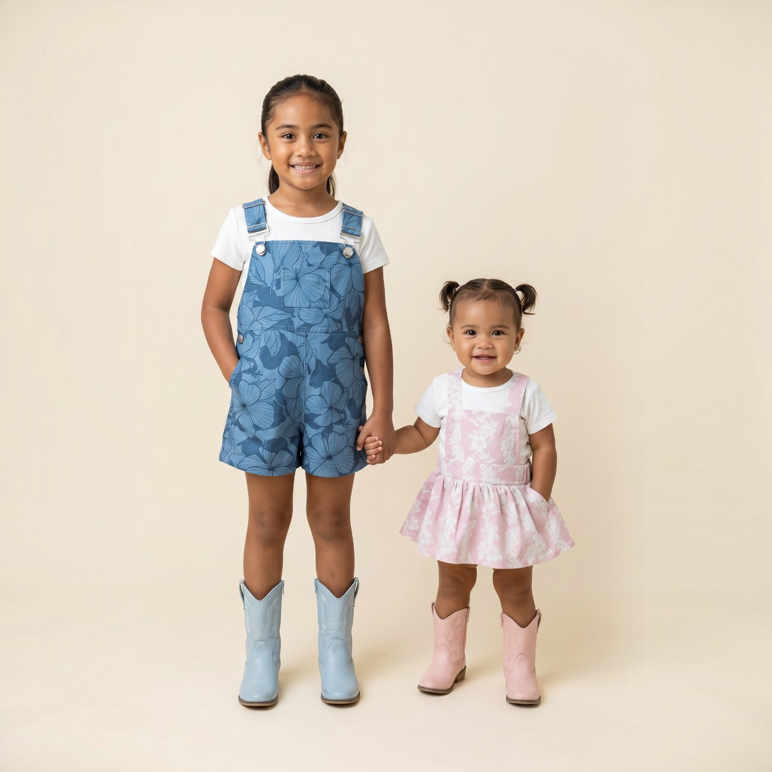 Midnight Blue Hibiscus Denim Short Overalls