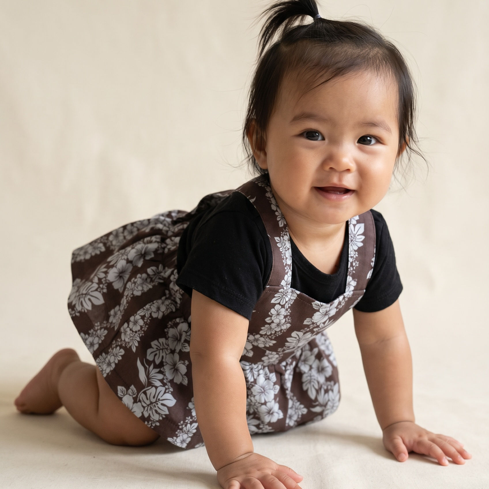 Brown Mauna lani Denim Quilt Ruffled Onesie