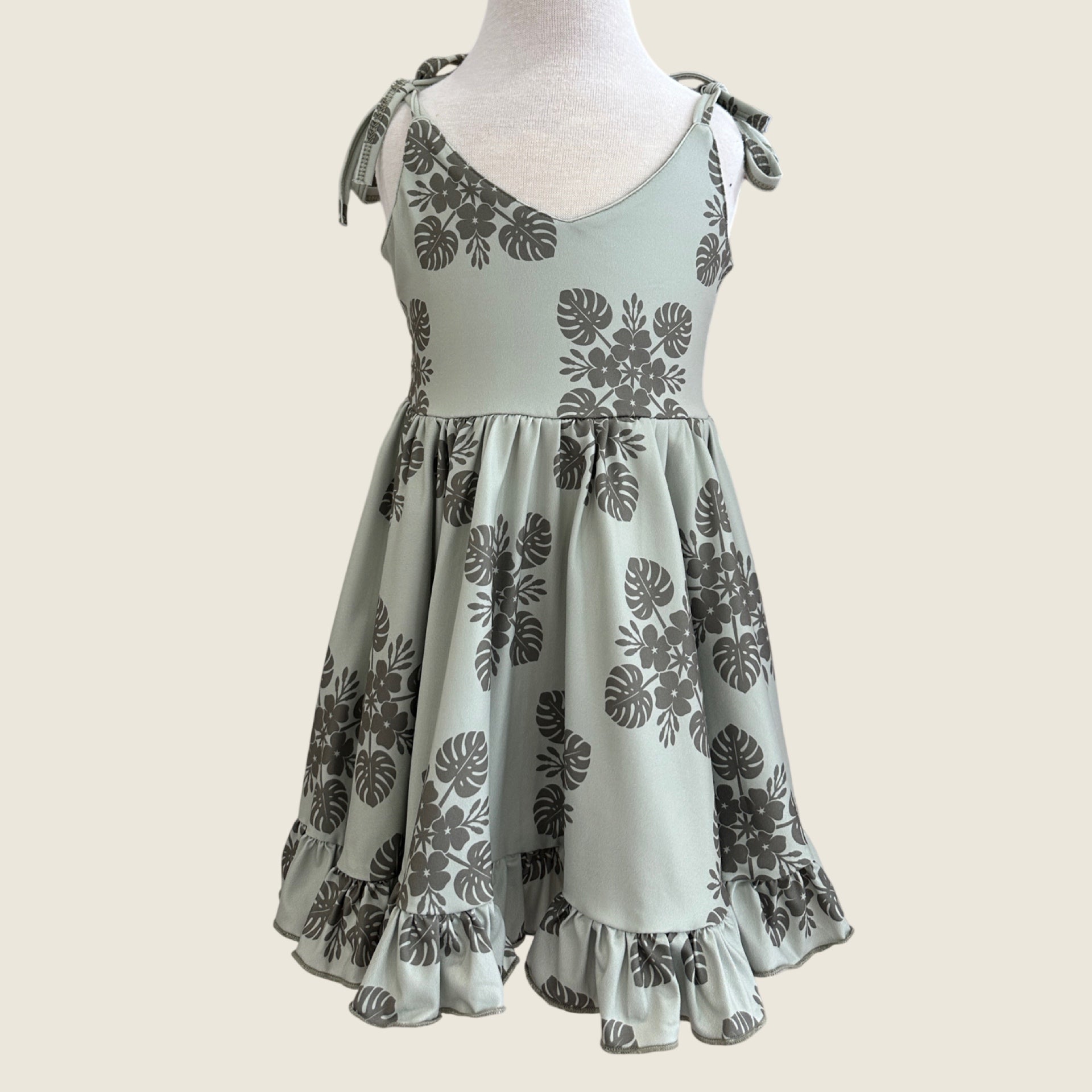 Green Aina Quilt Shoulder Tie Dress