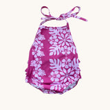 Plum Hibiscus Quilt Ruffle Halter Romper