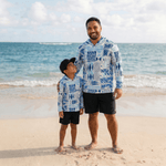 Adult Blue Tropical Kapa Dri Fit Hooded Long Sleeve Tee - Sweet Sweet Honey Hawaii