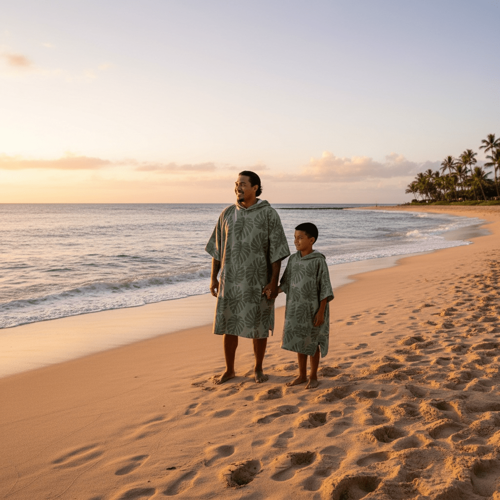 Adult Green Monstera Hooded Towel - Sweet Sweet Honey Hawaii