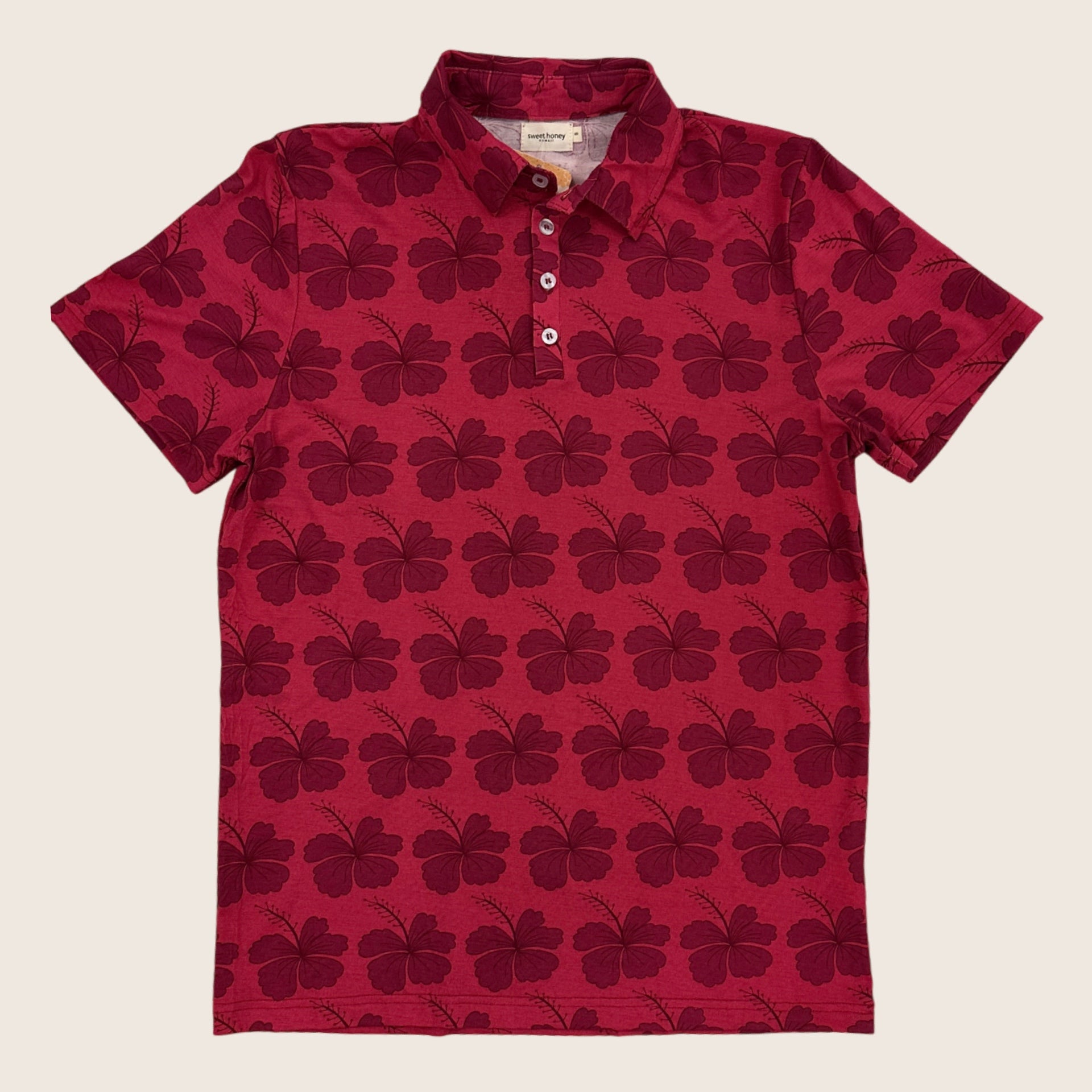 Berry Hibiscus Mens Collared Shirt - Sweet Sweet Honey Hawaii