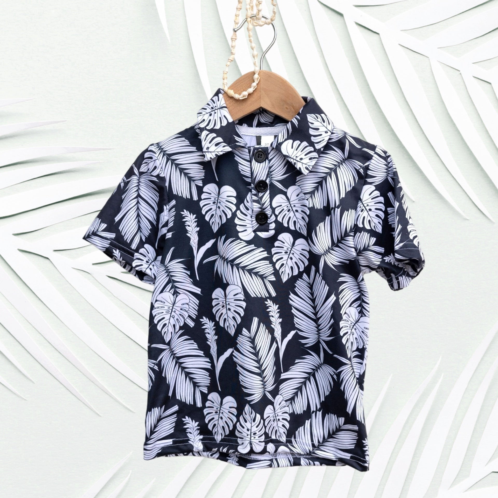 Black Palm Collared Shirt - Sweet Sweet Honey Hawaii