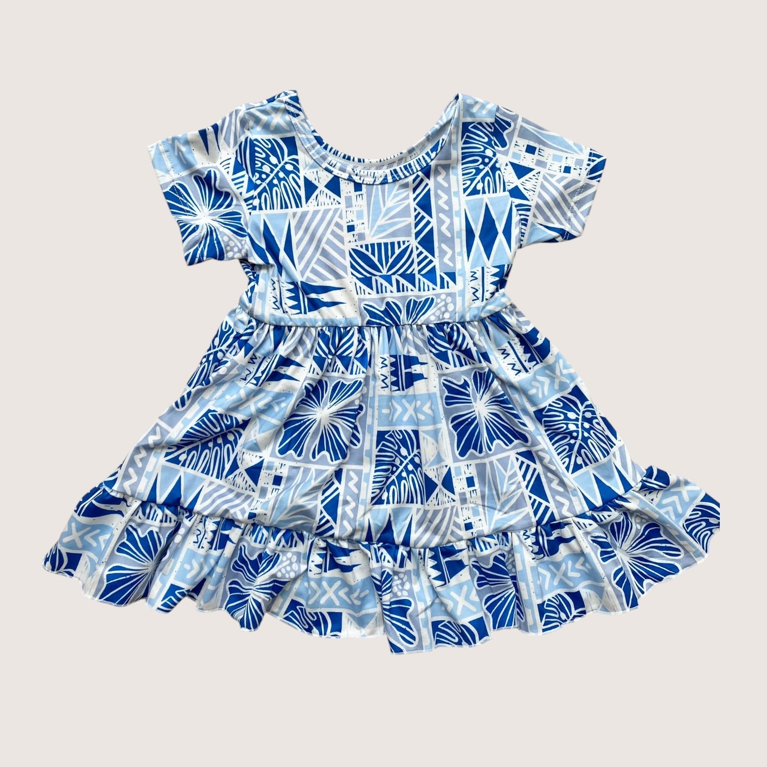 Blue Tropical Kapa Tee Dress - Sweet Sweet Honey Hawaii