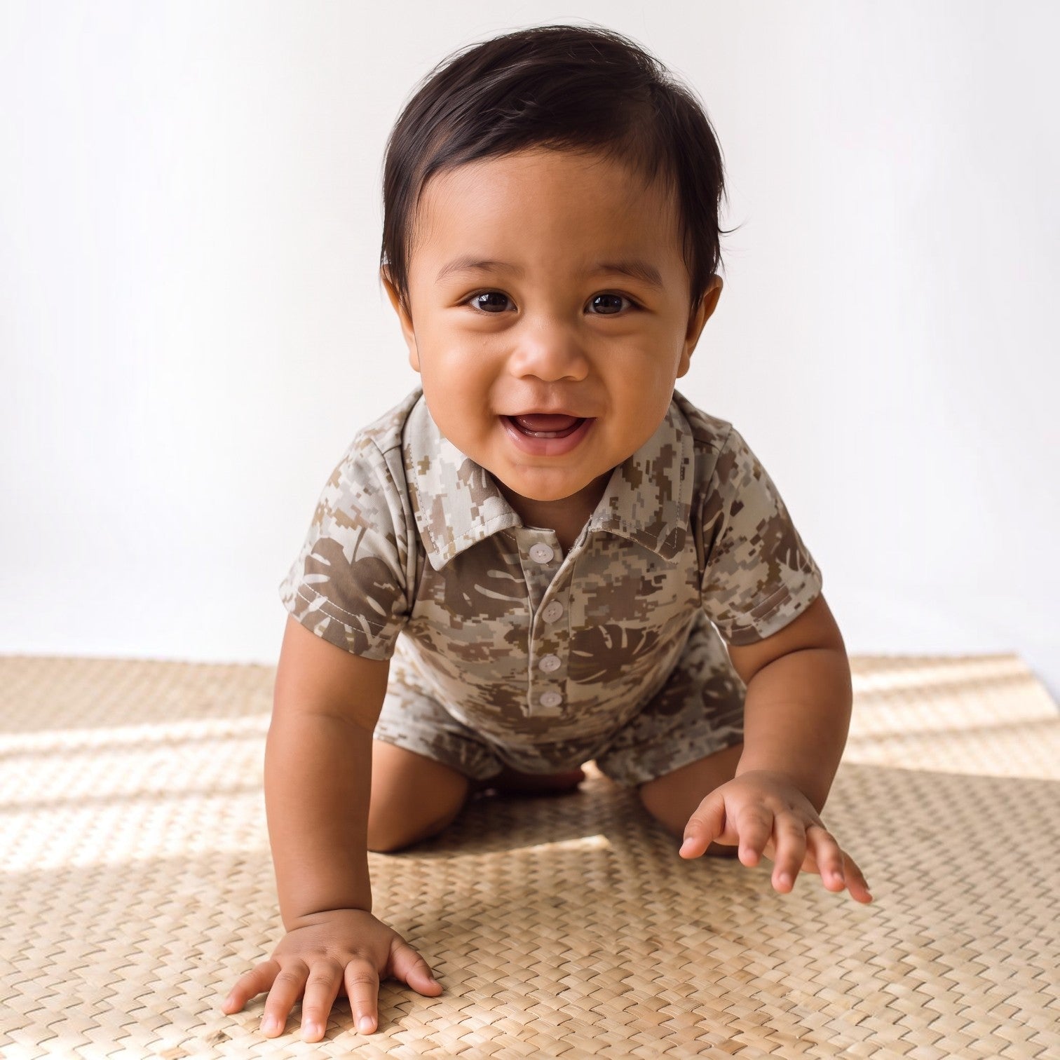 Digital Camo Monstera Collared Jumpsuit - Sweet Sweet Honey Hawaii