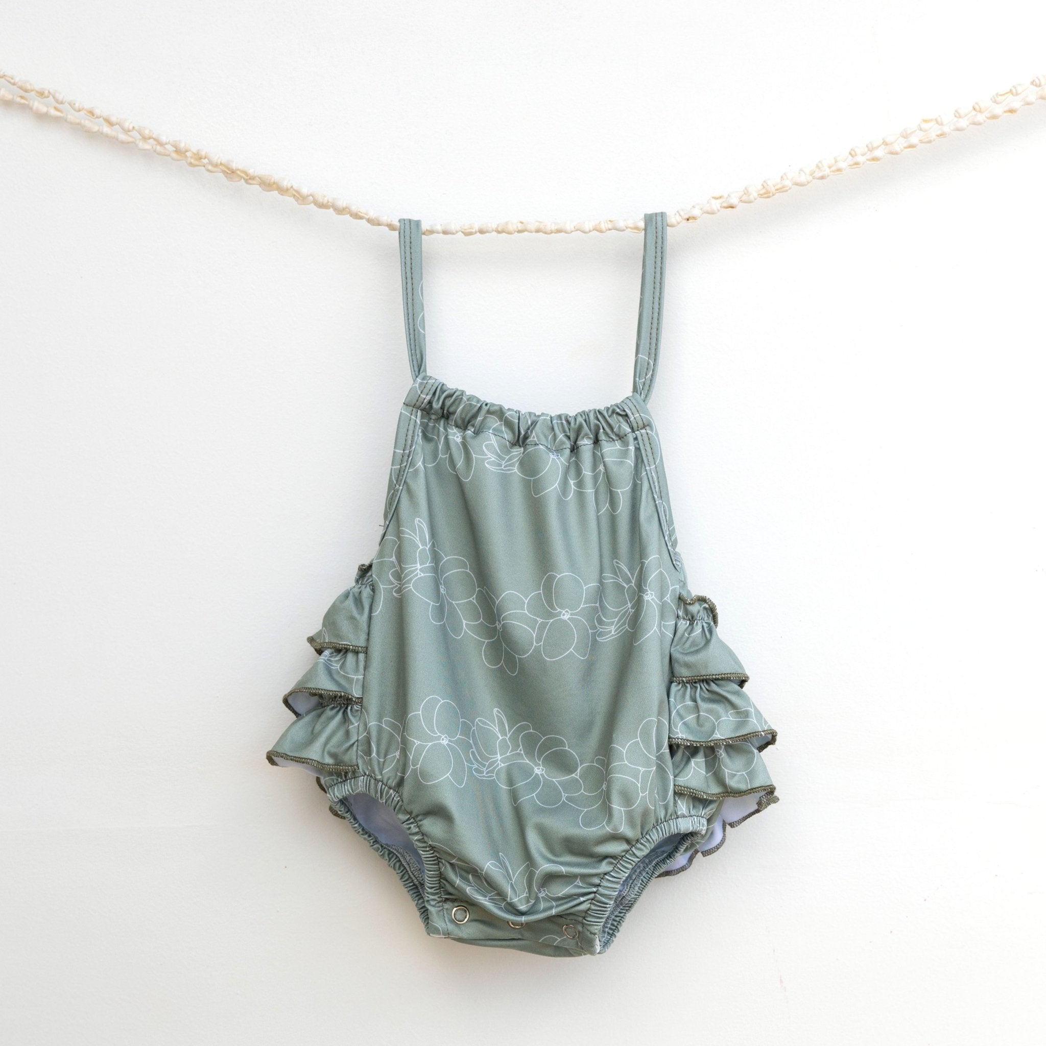 Gardenia Olive Ruffle Halter Romper - Sweet Sweet Honey Hawaii