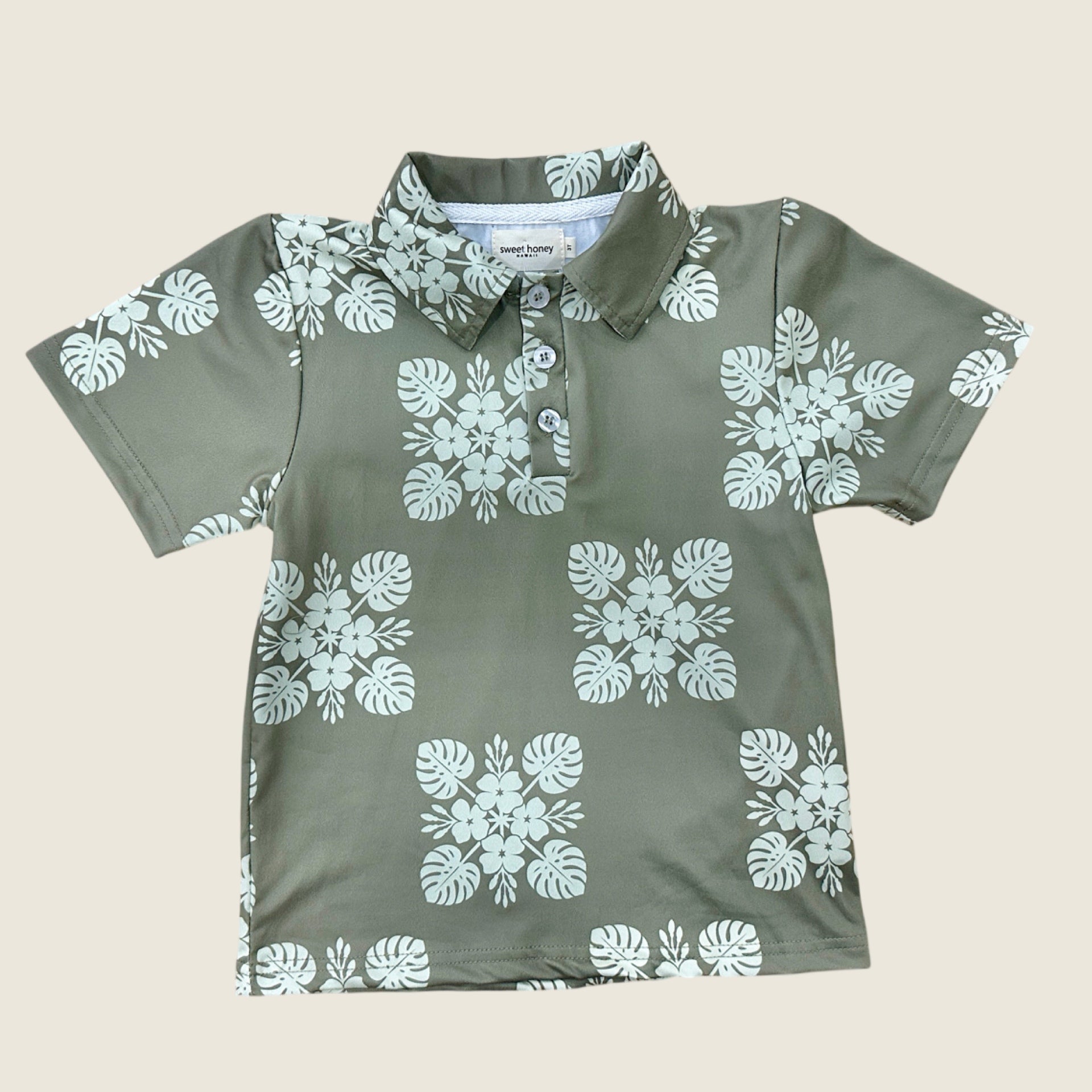 Green 'Ilima Quilt collared shirt - Sweet Sweet Honey Hawaii