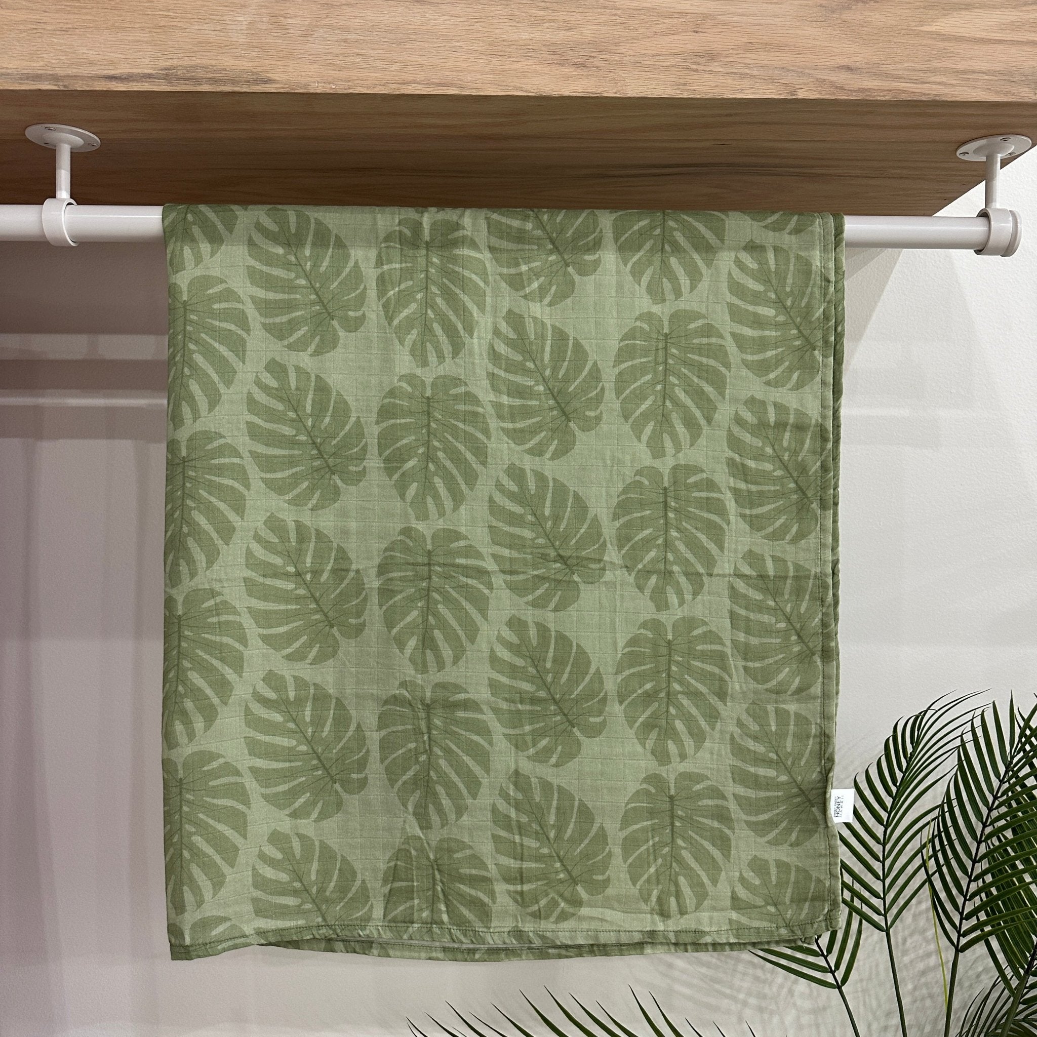 Green Monstera Swaddle Blanket - Sweet Sweet Honey Hawaii