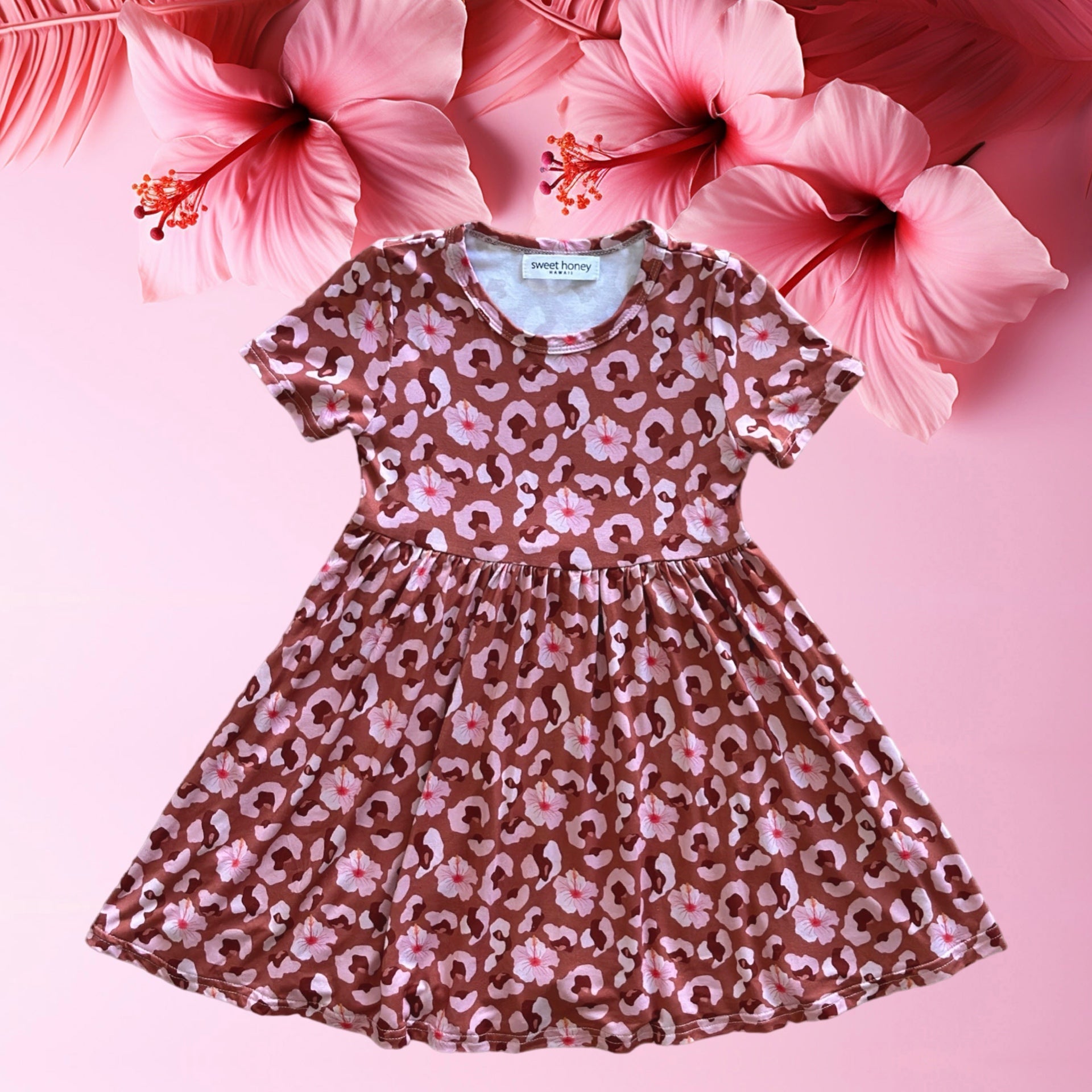 Hibiscus leopard Tee dress - Sweet Sweet Honey Hawaii
