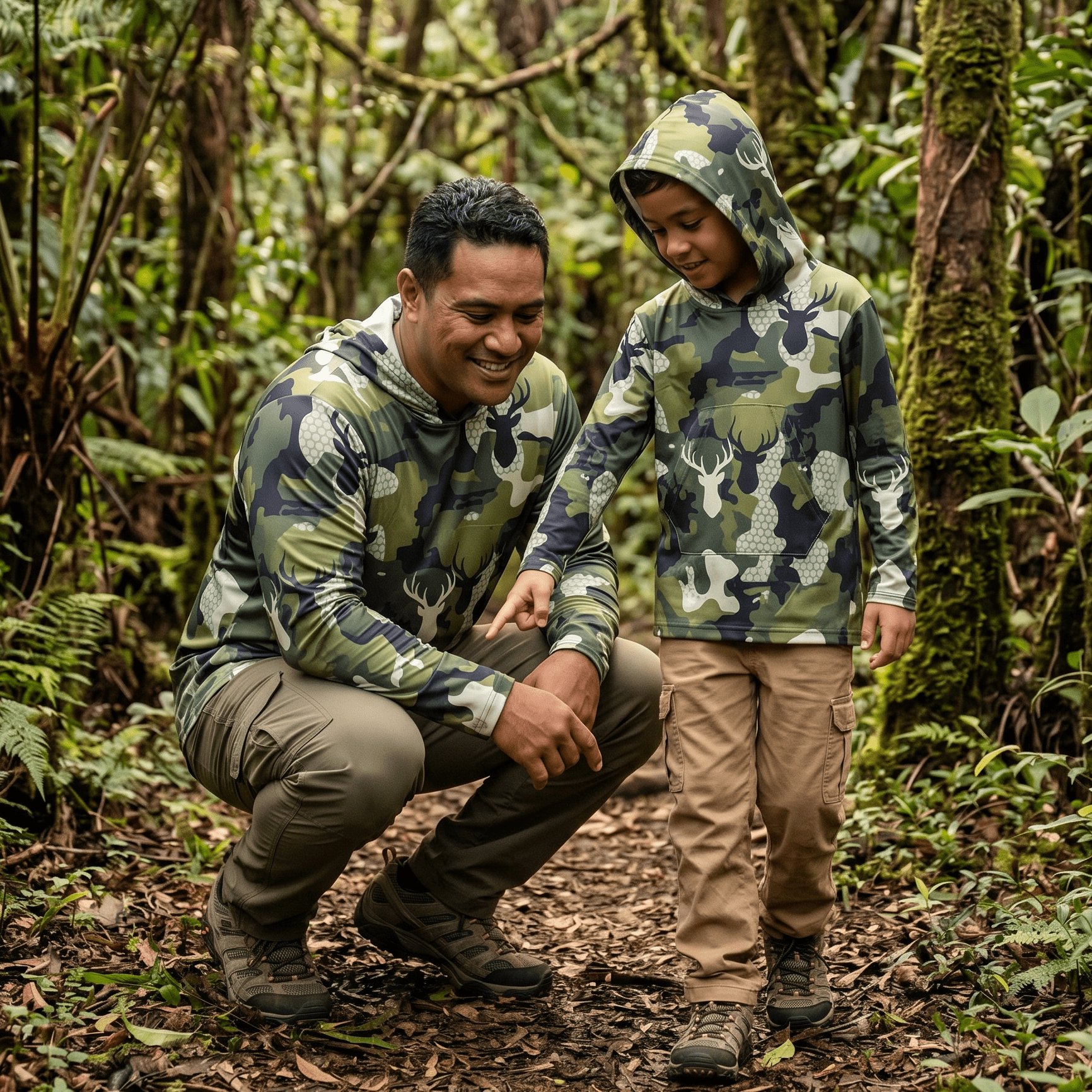Island Camo Stag Dri Fit hooded Long sleeve - Sweet Sweet Honey Hawaii