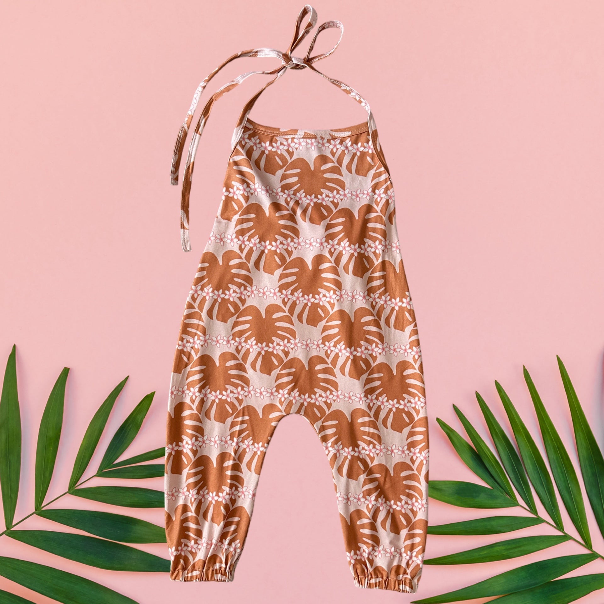 Kanani Monstera Halter Jumpsuit - Sweet Sweet Honey Hawaii