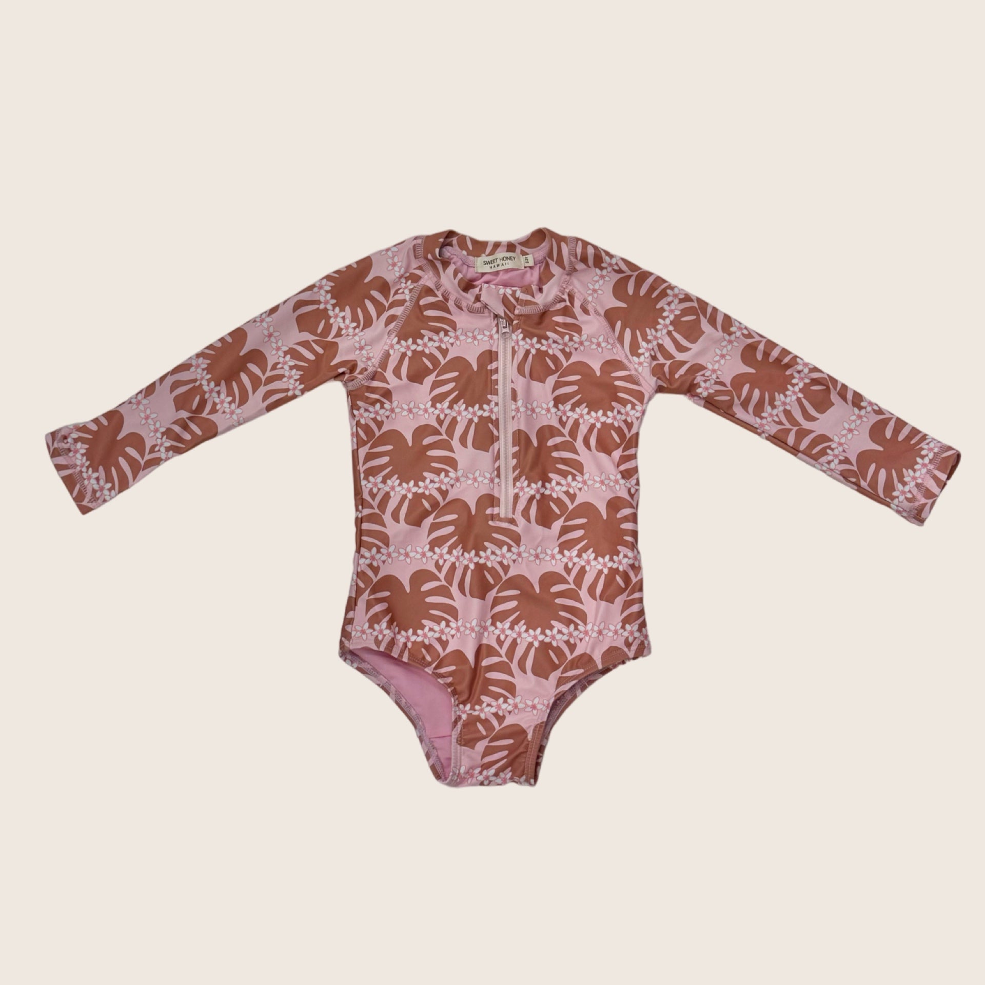 Kanani Monstera Long Sleeve Swimsuit - Sweet Sweet Honey Hawaii