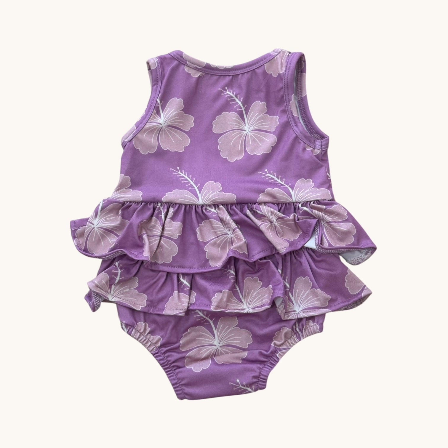 Lavender Hibiscus Ruffle Tank Romper - Sweet Sweet Honey Hawaii