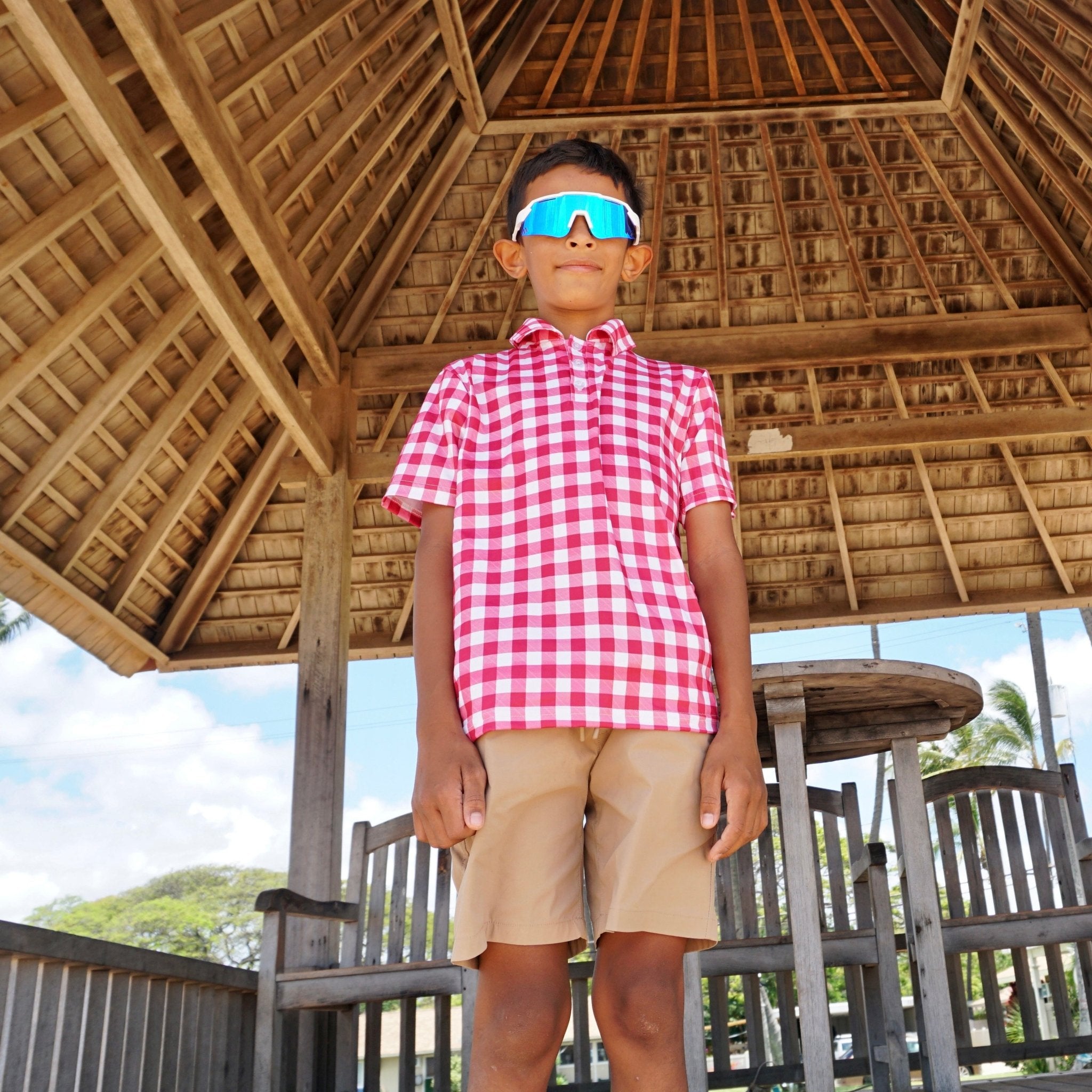 Magenta Gingham Collared Shirt - Sweet Sweet Honey Hawaii