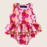 Magenta Puakenikeni Ruffle Tank Romper - Sweet Sweet Honey Hawaii