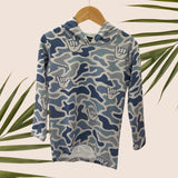 Mens Blue Camo Shaka Dri Fit Hooded Long Sleeve Tee - Sweet Sweet Honey Hawaii
