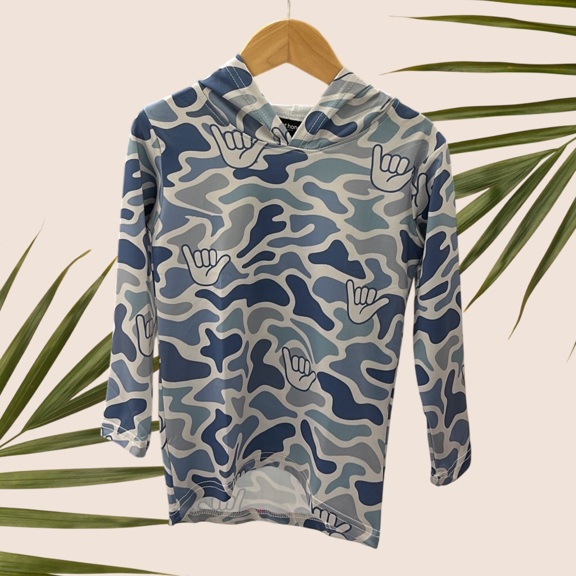 Mens Blue Camo Shaka Dri Fit Hooded Long Sleeve Tee - Sweet Sweet Honey Hawaii