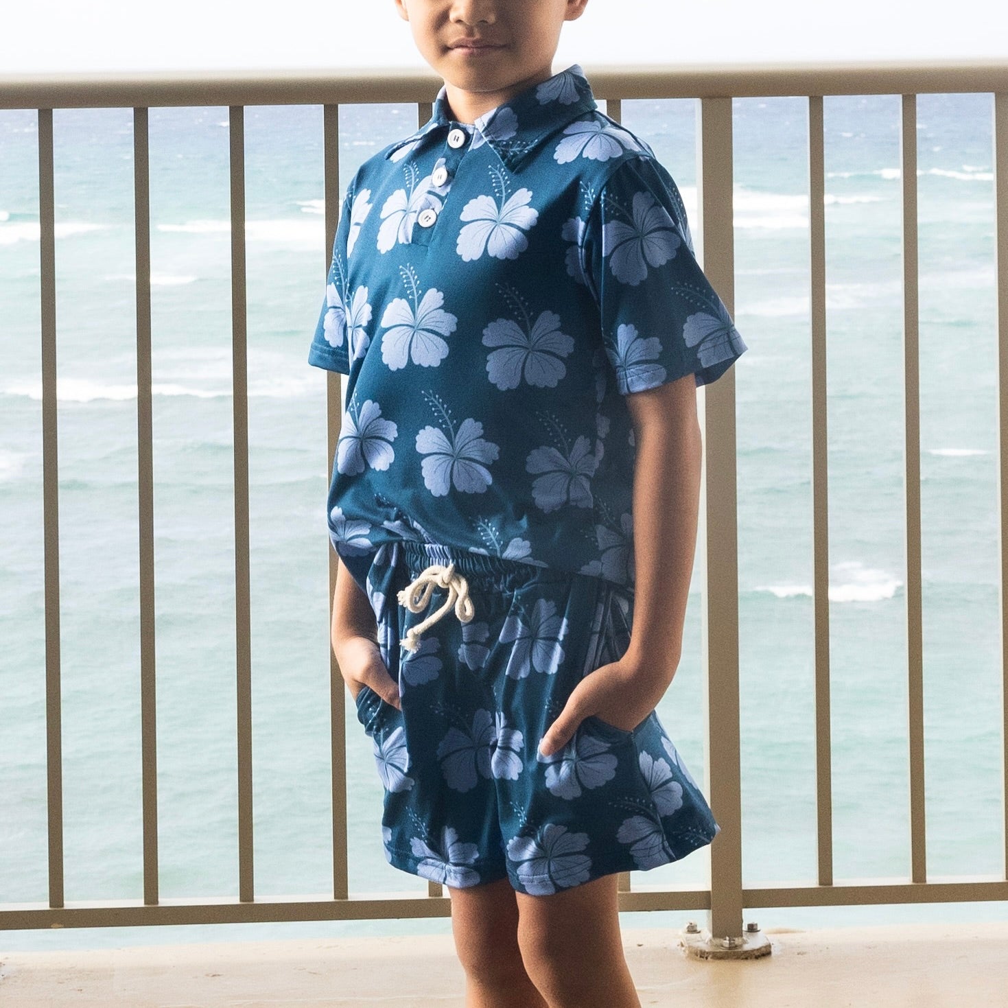 Midnight Blue Hibiscus Boy's Shorts - Sweet Sweet Honey Hawaii