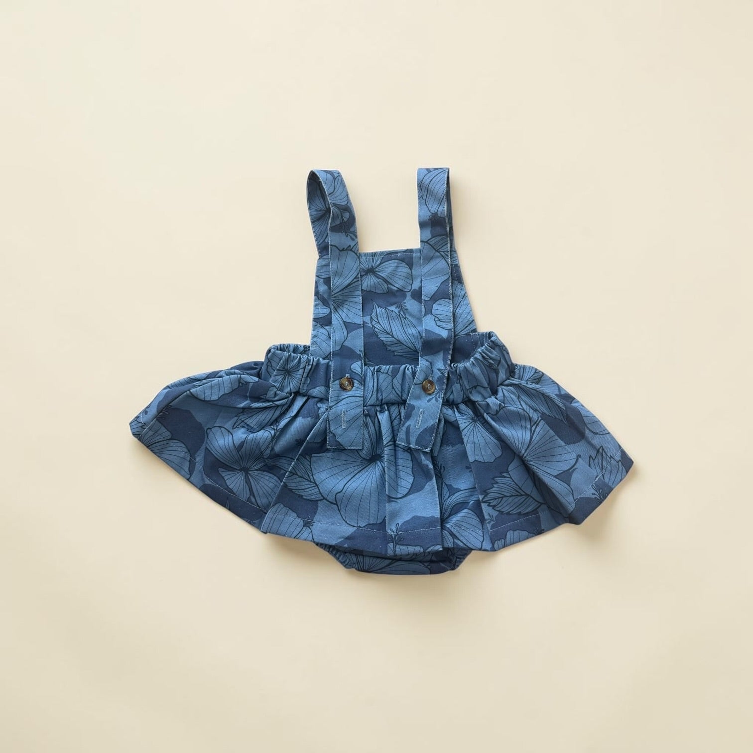 Midnight Blue Hibiscus Denim Ruffled Onesie - Sweet Sweet Honey Hawaii