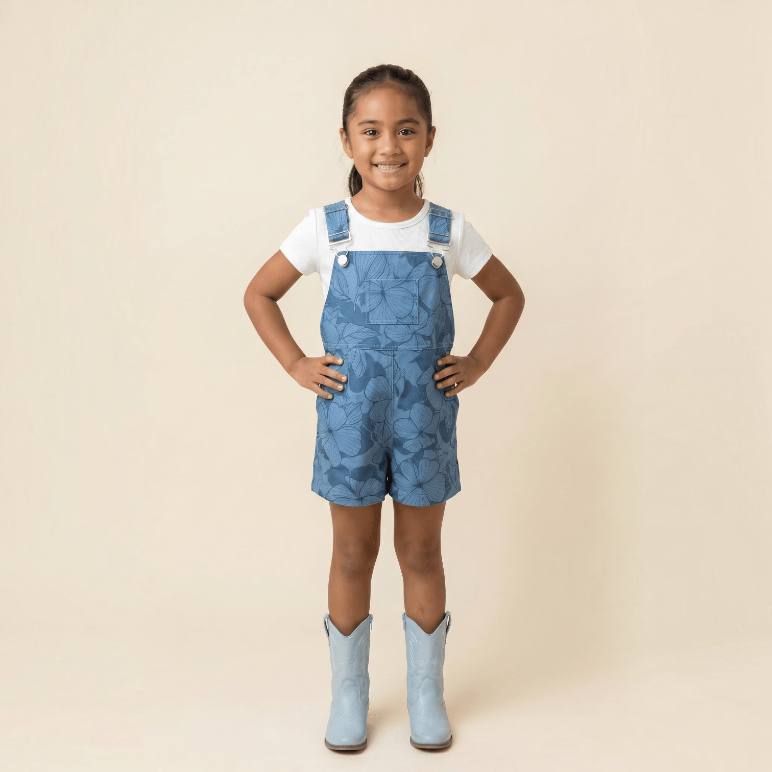 Midnight Blue Hibiscus Denim Short Overalls - Sweet Sweet Honey Hawaii