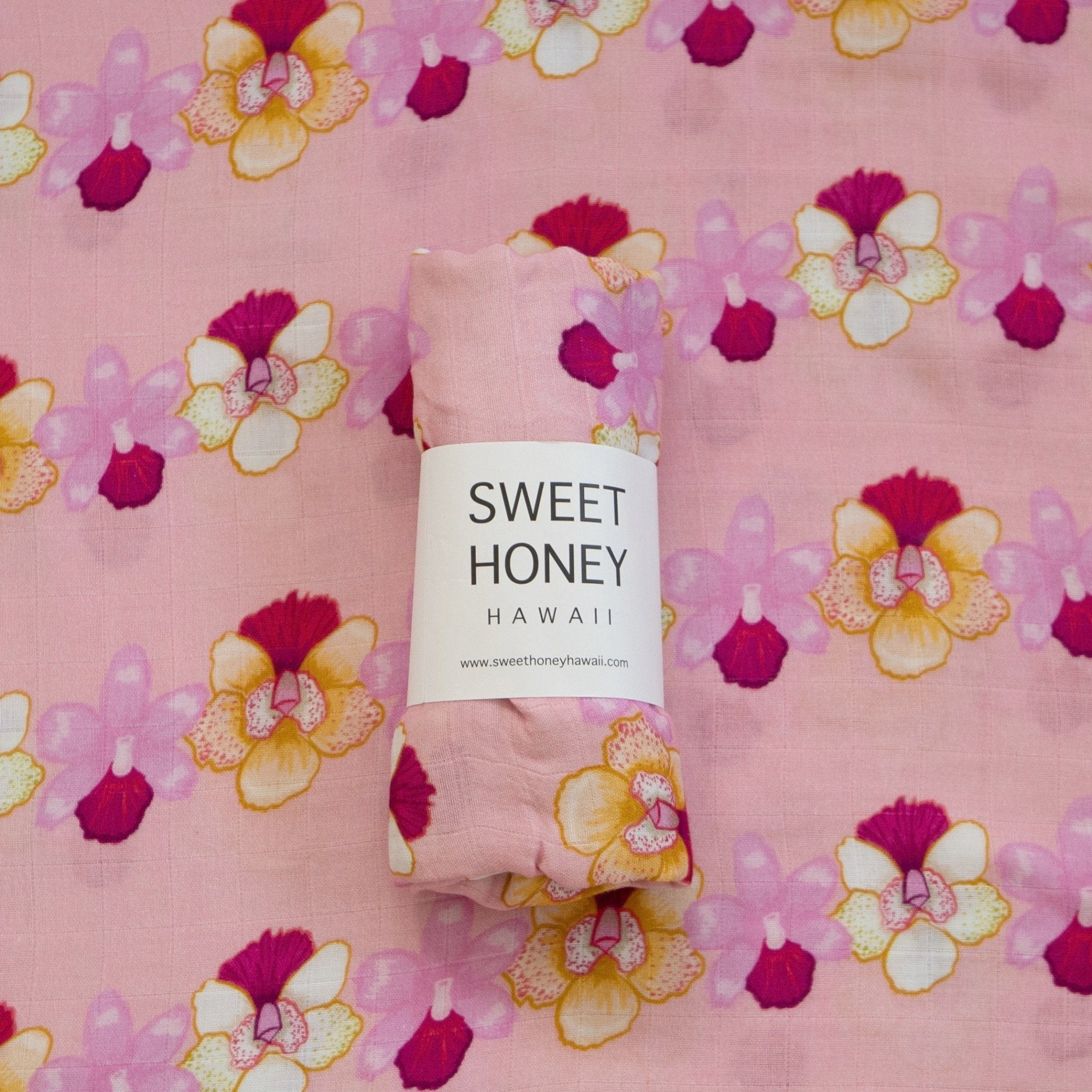 Orchid Lei Bamboo Swaddle Blanket - Sweet Sweet Honey Hawaii