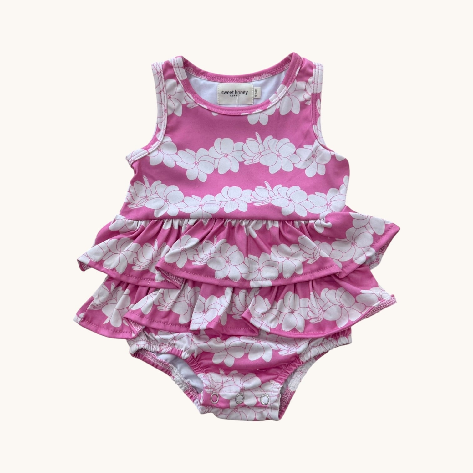 Pink Gardenia lei Ruffle Tank Romper - Sweet Sweet Honey Hawaii