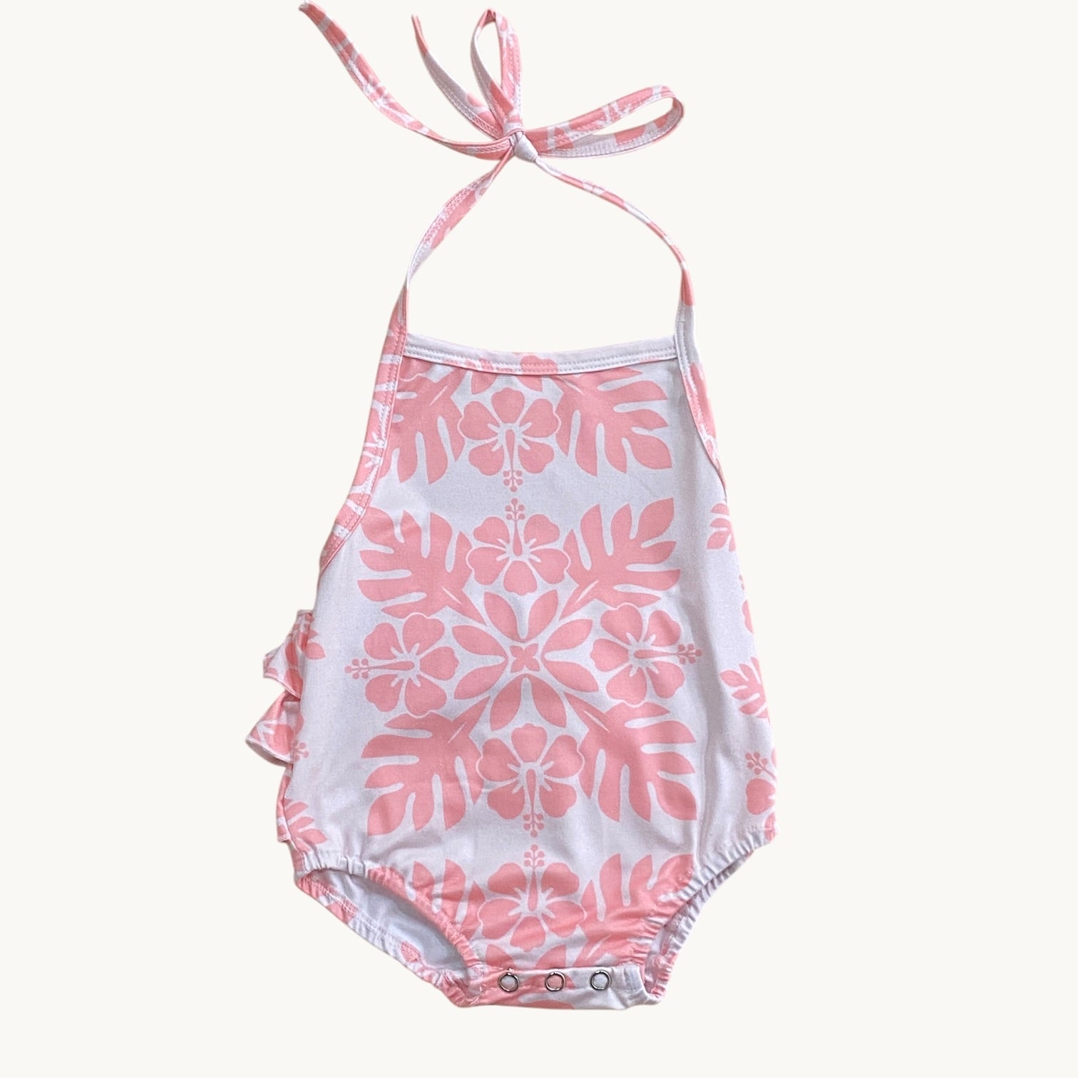Pink Hibiscus Quilt Ruffle Halter Romper - Sweet Sweet Honey Hawaii