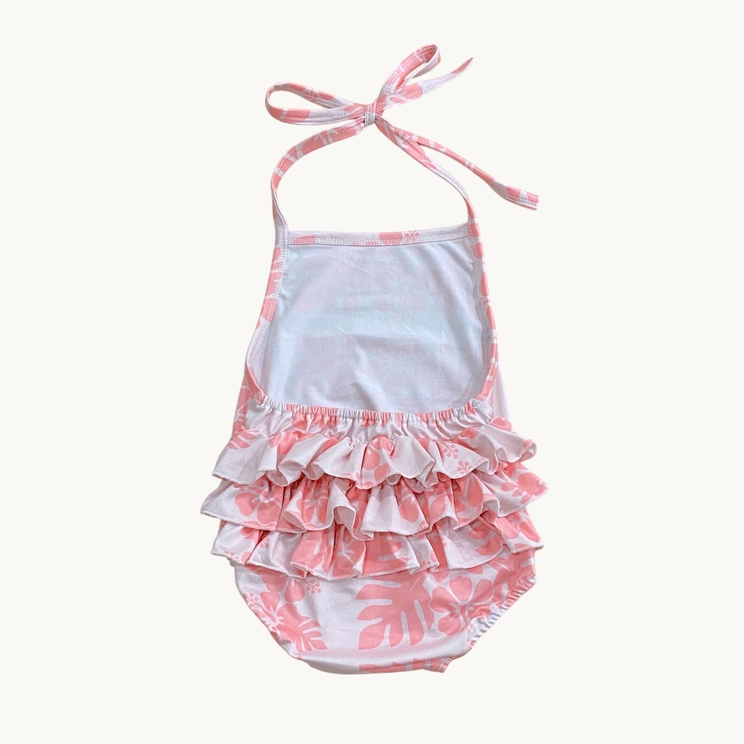 Pink Hibiscus Quilt Ruffle Halter Romper - Sweet Sweet Honey Hawaii