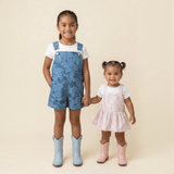 Pink Mauna lani Denim Quilt Ruffled Onesie - Sweet Sweet Honey Hawaii