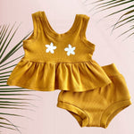 Plumeria Mustard Peplum Tank Set - Sweet Sweet Honey Hawaii