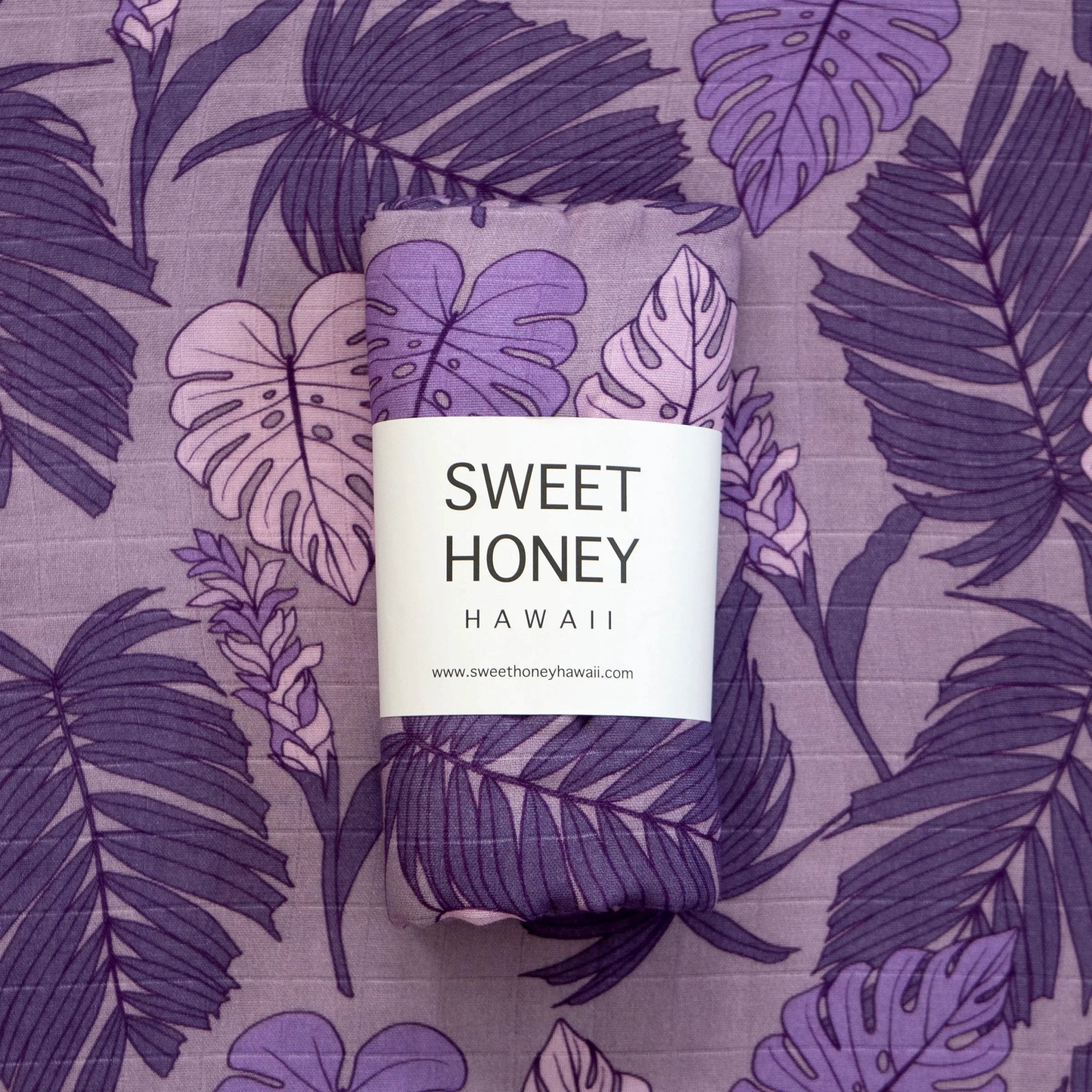 Purple Tropical Palm Bamboo Swaddle Blanket - Sweet Sweet Honey Hawaii