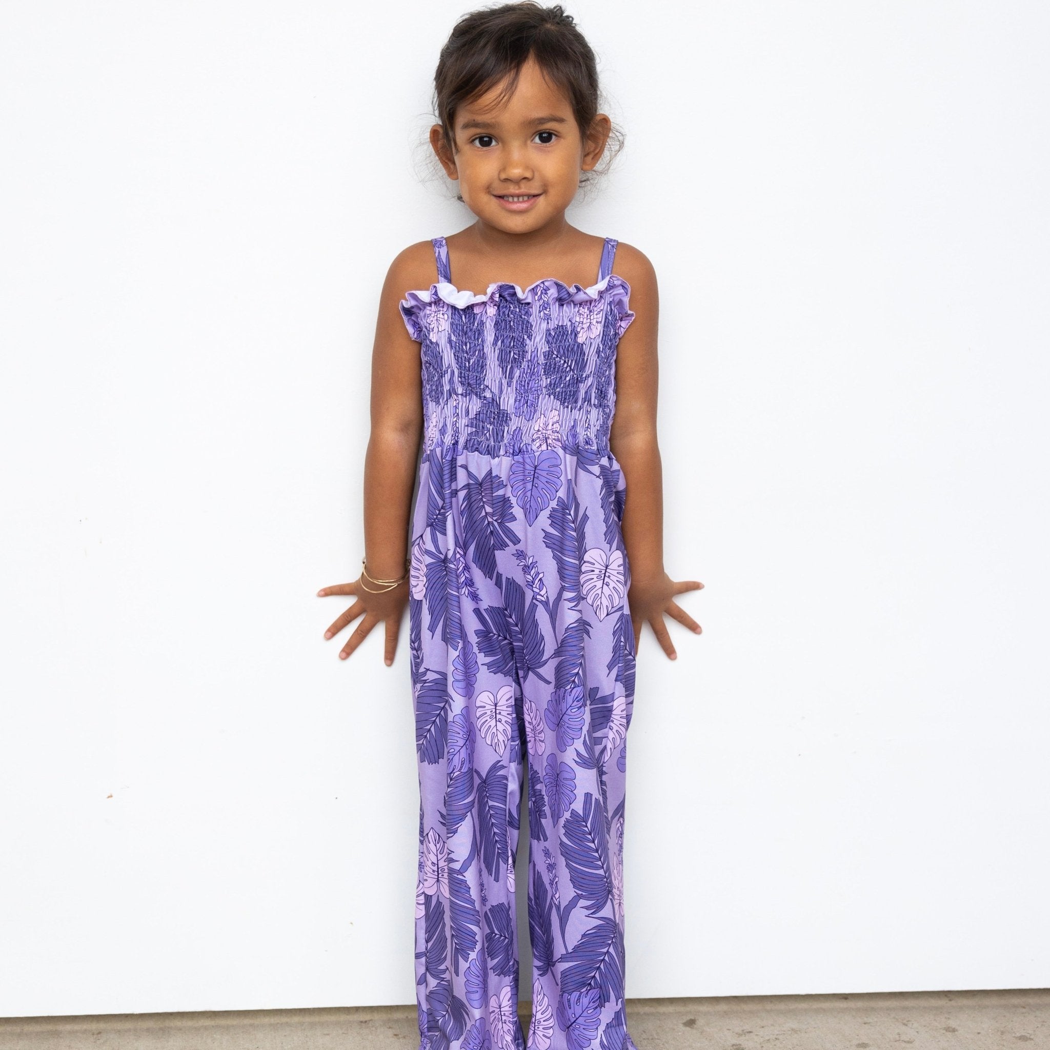 Purple Tropical Palm Thin strap Long Jumpsuit - Sweet Sweet Honey Hawaii