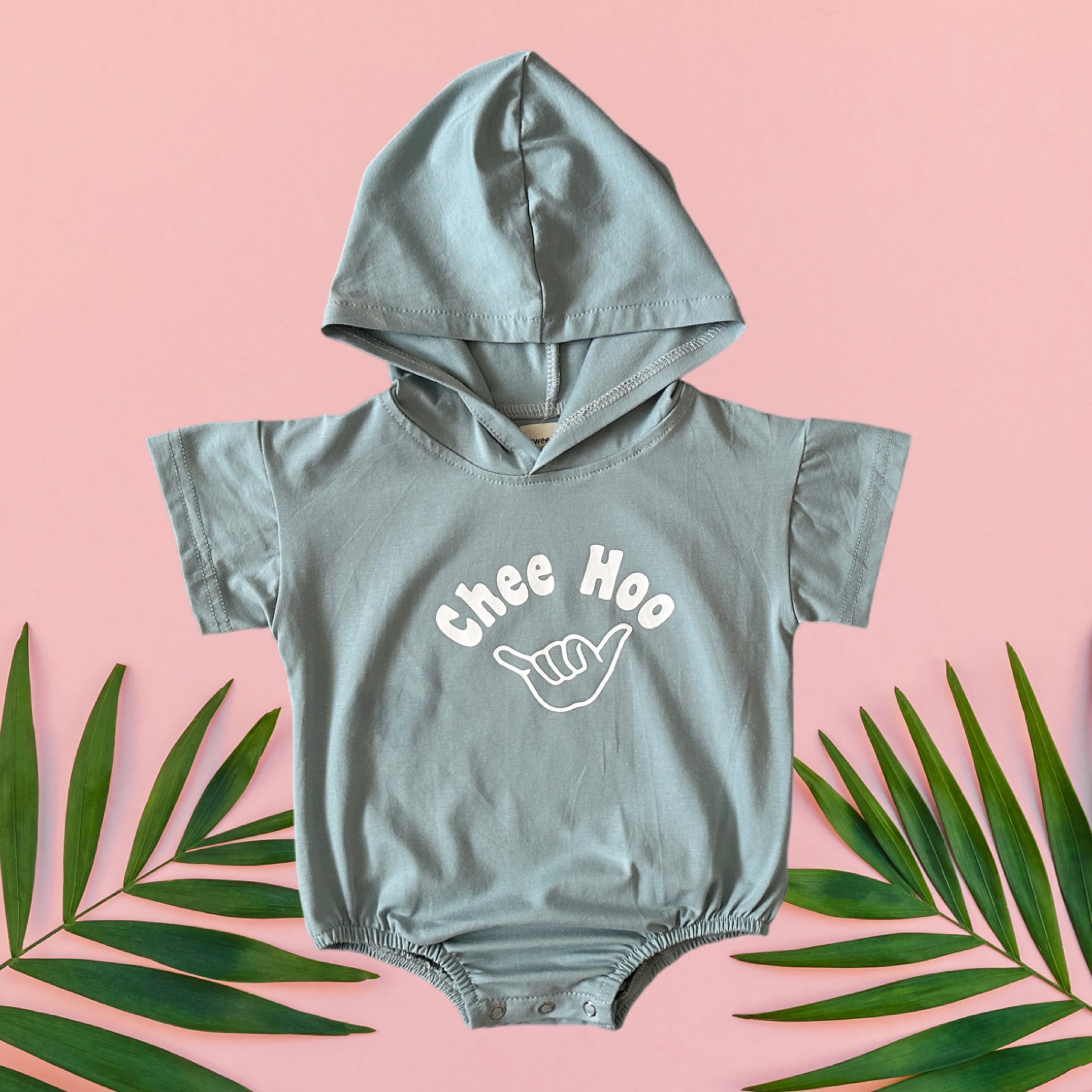 Shaka Chee Hoo light blue hooded onesie - Sweet Sweet Honey Hawaii