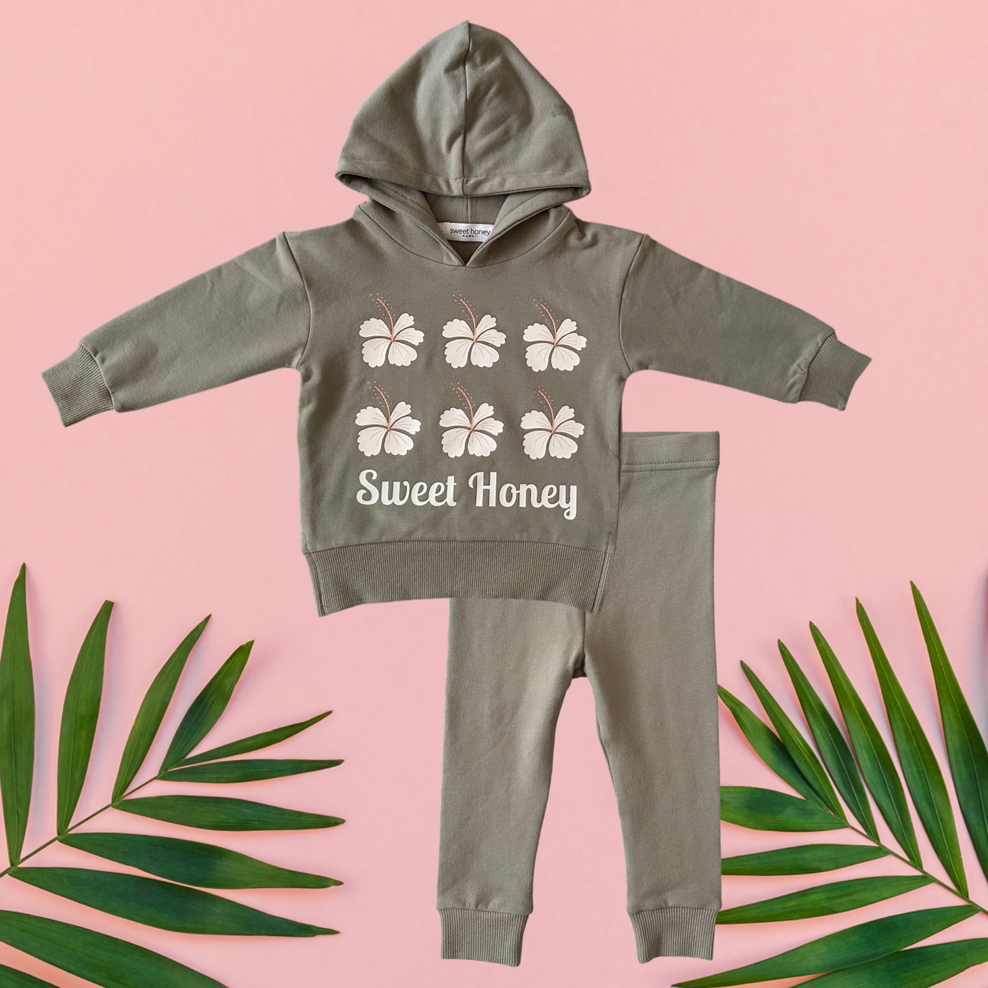 Sweet honey Hibiscus Sage Green hoodie/jogger set - Sweet Sweet Honey Hawaii