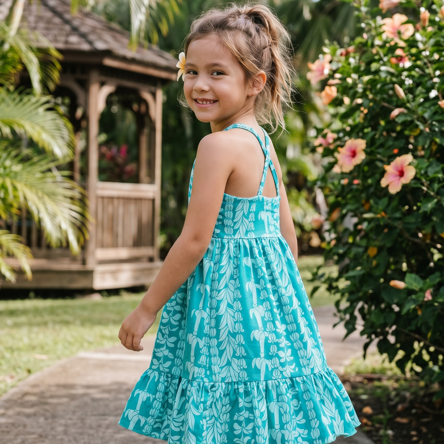 Teal Lei Brooklyn Dress - Sweet Sweet Honey Hawaii