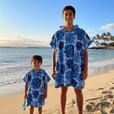 Teen Blue Monstera Palaka Hooded Towel - Sweet Sweet Honey Hawaii