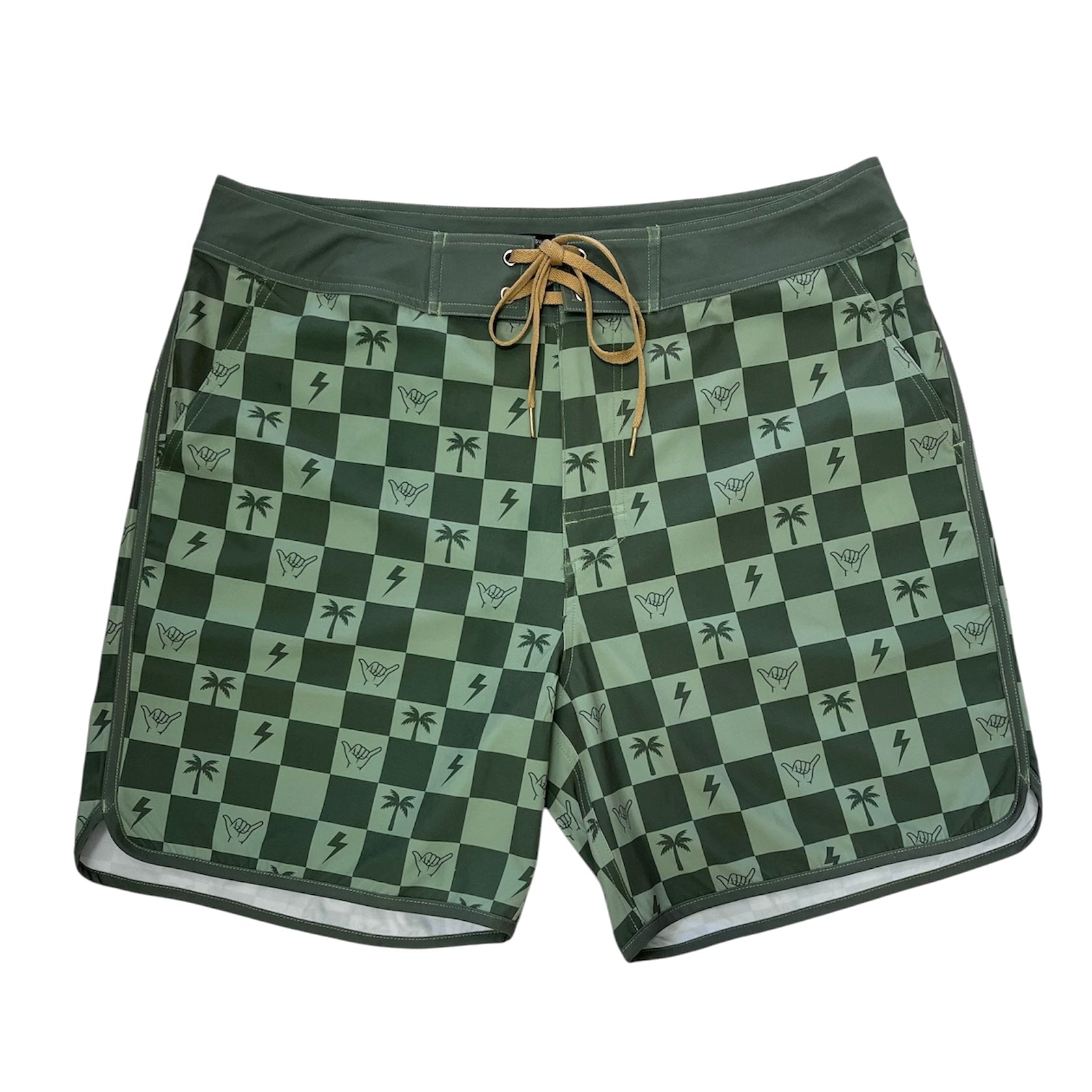 Westside Checkered Army Green Men's boardies - Sweet Sweet Honey Hawaii