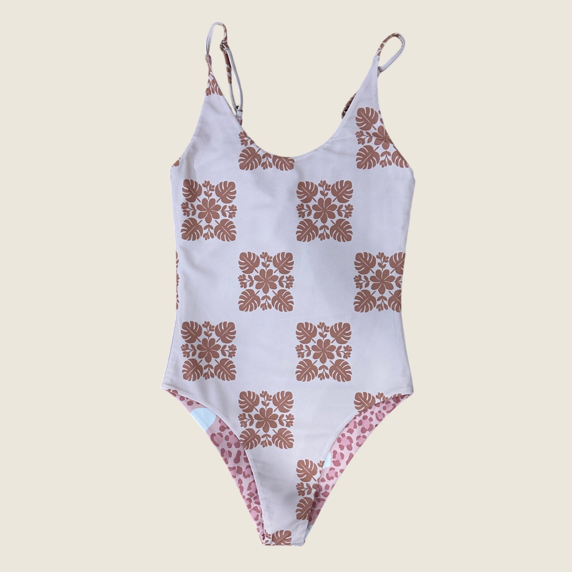 Women's Blush Heirloom/Cheetah Hibiscus Heirloom Reversible Bikini - Sweet Sweet Honey Hawaii