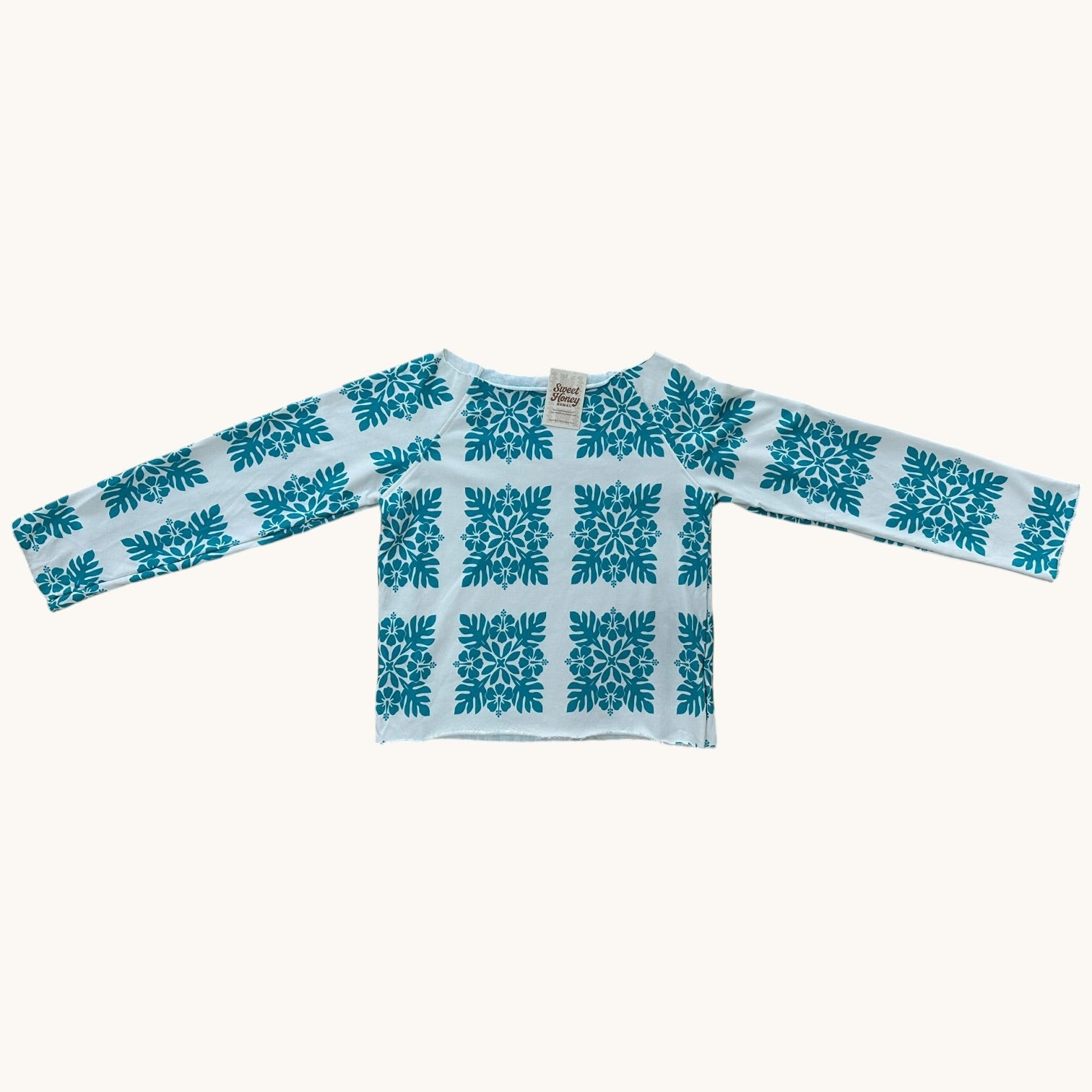 Women's Teal Quilt White Off the shoulder Sweater - Sweet Sweet Honey Hawaii