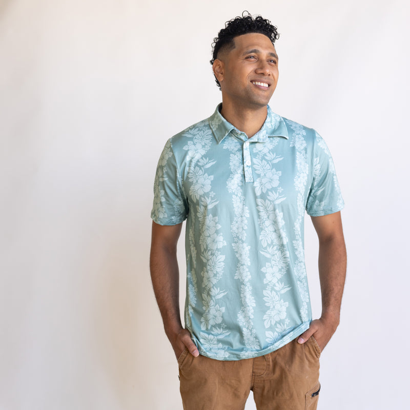Hibiscus Lei Olive Green Men's Collared Shirt
