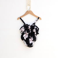 Midnight Hibiscus Xback Ruffled onesie - Sweet Sweet Honey Hawaii