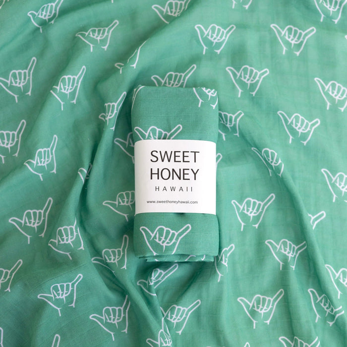 Shaka Green Bamboo Swaddle Blanket - Sweet Sweet Honey Hawaii